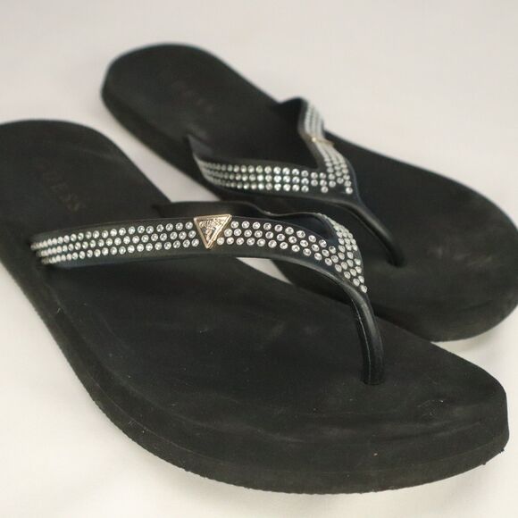 Guess Black And Rhinestone Flip Flop Sandal Size 10 - Picture 11 of 11